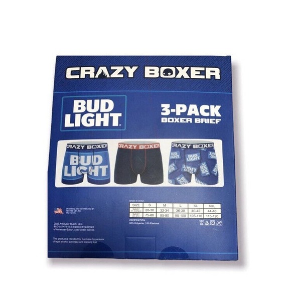 - Crazy Boxer 3 Pack Boxer Briefs Bud Light Mens Underwear - Picture 3 of 8